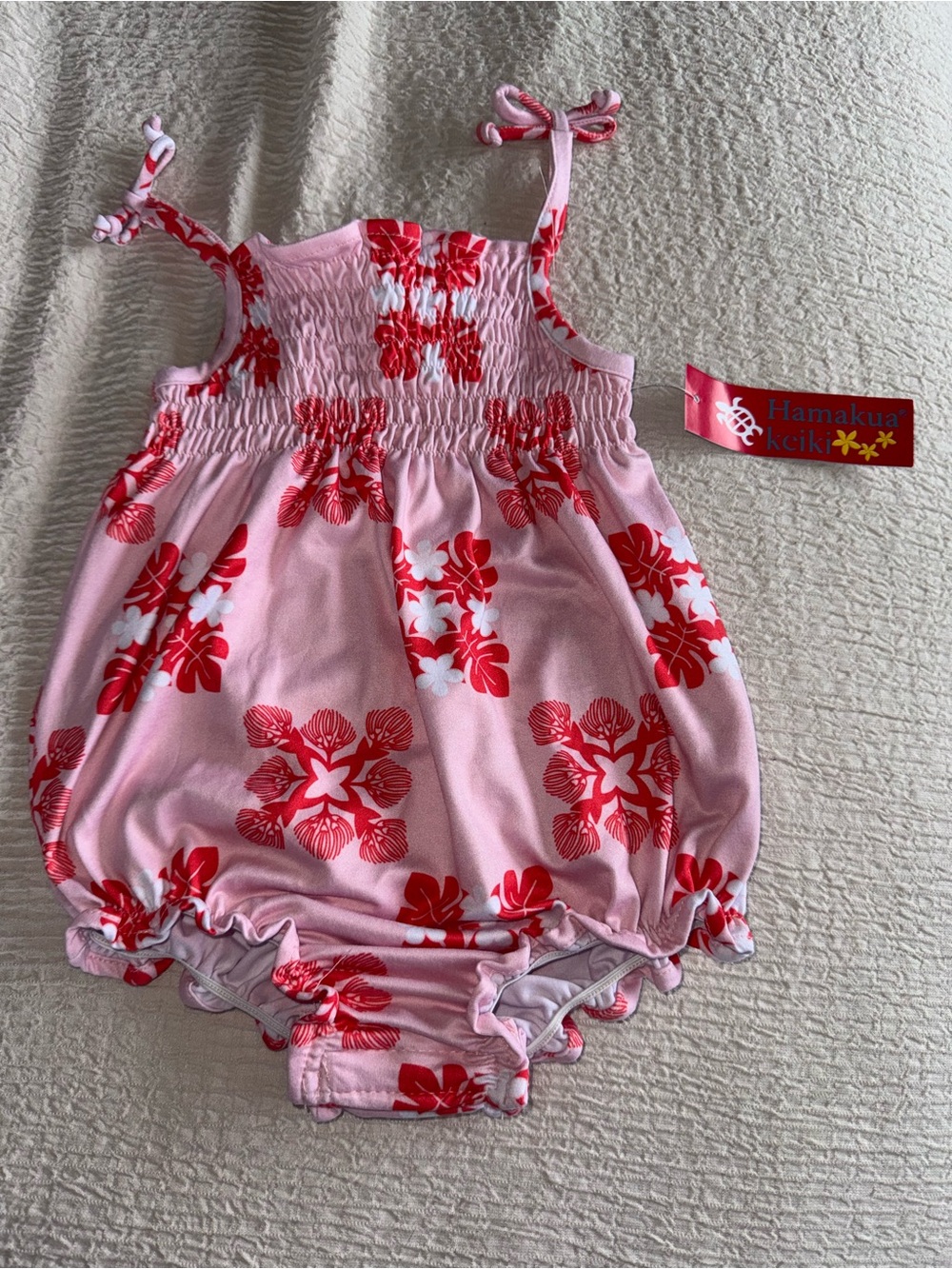 Hamakua Keiki Ohia Print Pink & Red Floral Baby Romper